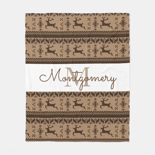 Taupe & Brown Rentier Nordic Sweater Pattern Fleecedecke (Vorderseite)