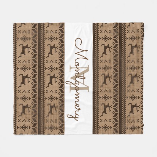 Taupe & Brown Rentier Nordic Sweater Pattern Fleecedecke (Vorderseite (Horizontal))