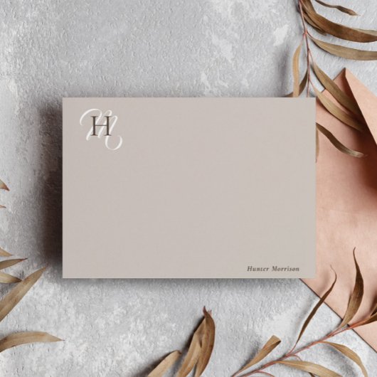 Taupe Brown Stacks Initials Elegant Mitteilungskarte