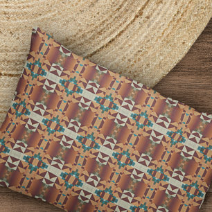 Taupe Brown Teal Blue Green Tribal Art Pattern Kissenbezug