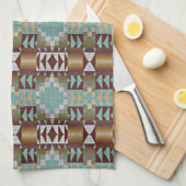 Taupe Brown Turquoise Aqua Blue Tribal Muster Geschirrtuch (Viertel Falte)