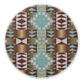 Taupe Brown Turquoise Aqua Blue Tribal Muster Keramikknauf (Vorderseite)