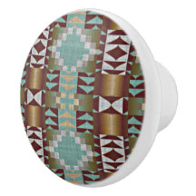 Taupe Brown Turquoise Aqua Blue Tribal Muster
