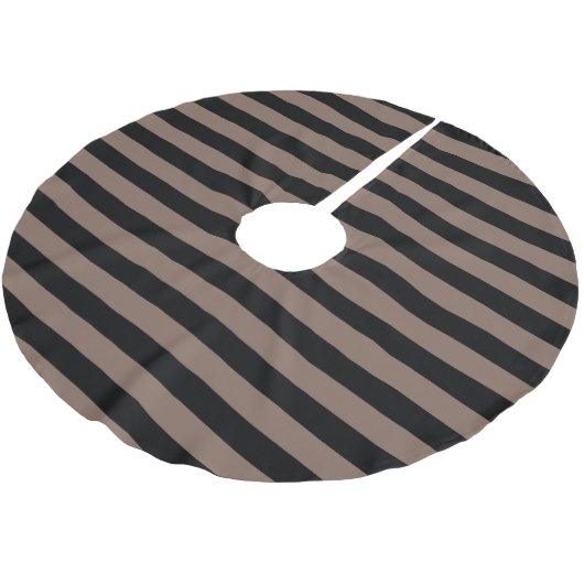 Taupe Brown und Black Parallel Stripes Polyester Weihnachtsbaumdecke (Schrägansicht)