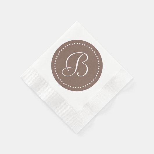 Taupe Brown und White Dot Monogramm Serviette (Ecke)