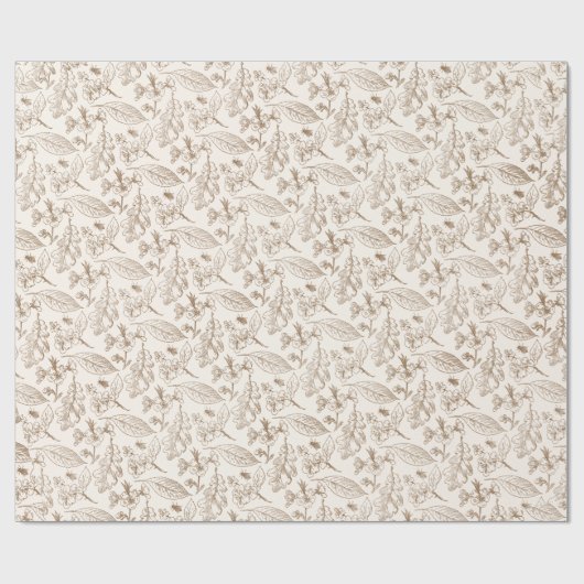 Taupe Brown Verlasse Blumenmuster auf Elfenbeinkru Geschenkpapier (Flach)