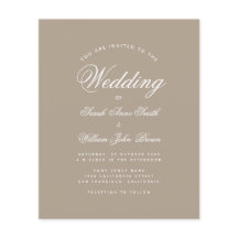 Taupe Budget Simple Calligraphy Wedding Einladung