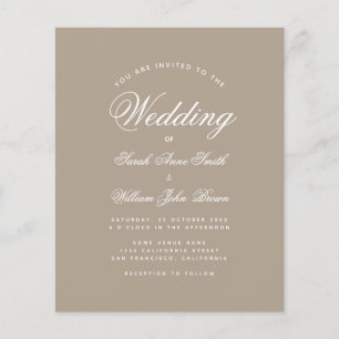 Taupe Budget Simple Calligraphy Wedding Einladung
