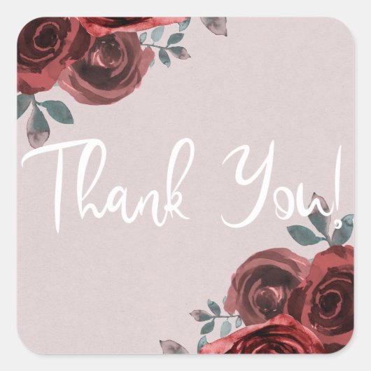 Taupe Burgundy Rose Grüne Hochzeit Quadratischer Aufkleber (Vorderseite)