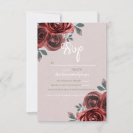 Taupe Burgundy Rose Grüne Hochzeit RSVP Karte
