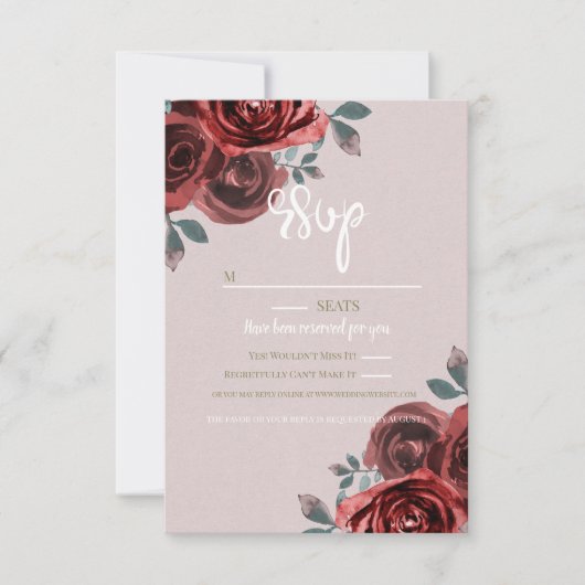 Taupe Burgundy Rose Grüne Hochzeit RSVP Karte (Vorderseite)