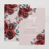 Taupe Burgundy Rose Grüne Hochzeit RSVP Karte (Vorne/Hinten)