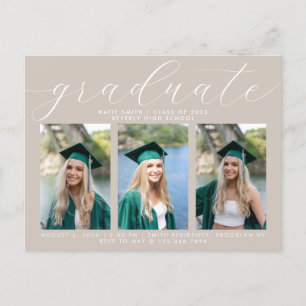 Taupe Calligrafy Minimal Abschluss 3 Foto Einladungspostkarte