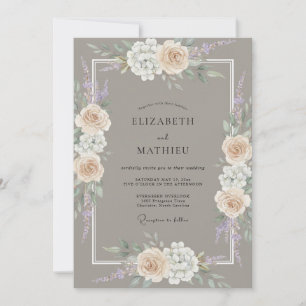 Taupe-Creme-Pfingstrosen-Hochzeit Einladung