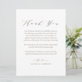 Taupe Dainty Script Wedding Dankeschön Karte (Stehend Vorderseite)