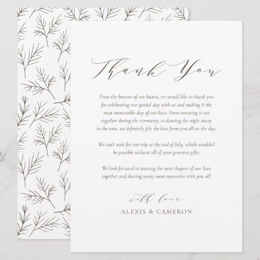 Taupe Dainty Script Wedding Dankeschön Karte (Vorne/Hinten)
