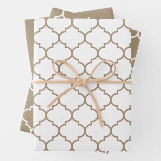 Taupe Damask marokkanisches Muster Geschenkpapier Set (Beispiel)