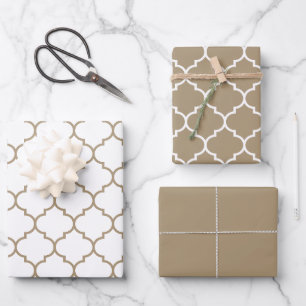Taupe Damask marokkanisches Muster Geschenkpapier Set