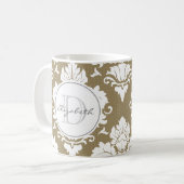 Taupe Damask Mit Monogramm Tasse (Vorderseite Links)