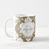 Taupe Damask Mit Monogramm Tasse (Links)