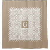 Taupe-Damast und Kalottengrenzen, Monogramm Duschvorhang (Vorderseite)