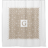 Taupe-Damast, weiße, geschmolzene Ränder, Monogram Duschvorhang (Vorderseite)