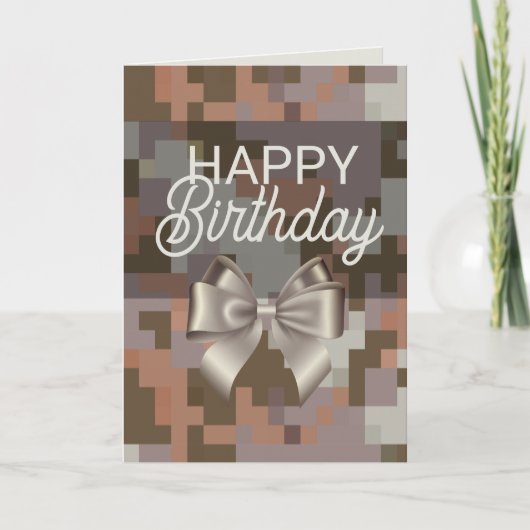 Taupe Digital & Bow Happy Birthday Card Dankeskarte (Vorderseite)