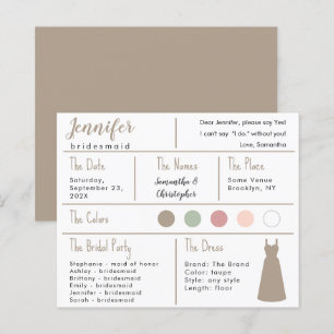 Taupe Dress Color Bridesmaid Information Card