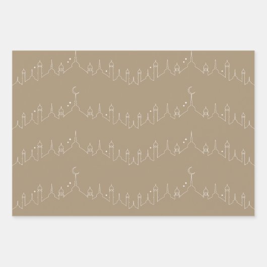 Taupe Eid Mubarak Masjid Muster Design Geschenkpapier Set (Vorderseite 3)
