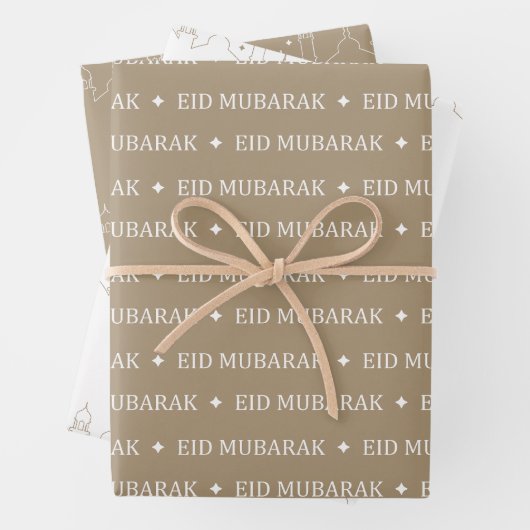 Taupe Eid Mubarak Masjid Muster Design Geschenkpapier Set (Beispiel)