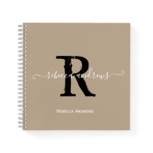 Taupe Elegant Monogram Script Name Initial