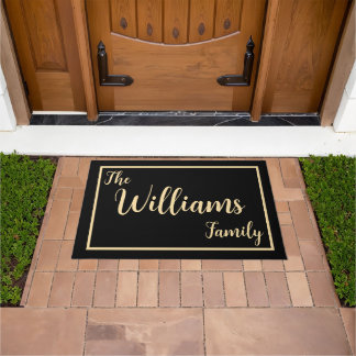 Taupe Elegant Script Familienname Willkommensgesch Fußmatte