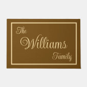 Taupe Elegant Script Family Name Welcome Gift Fußmatte (Vorderseite)