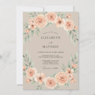 Taupe Elegante Romantische Hochzeit Einladung