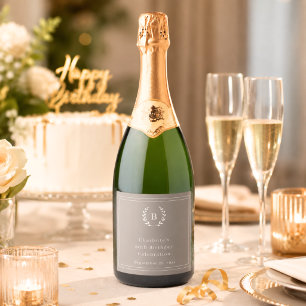 Taupe-Elfenbein-Monogramm-Kranz-Geburtstag Schaumweinetikett