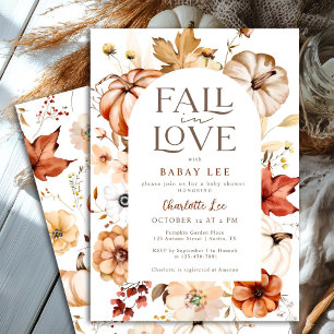Taupe Fall in Liebe Floral Arch Pumpkin Baby Dusch Einladung
