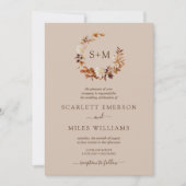 Taupe Fall Terracotta Monogram Wreath Wedding Einladung (Vorderseite)