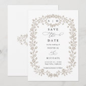 Taupe Floral Line Art Save The Date Invitation (Vorne/Hinten)