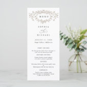 Taupe Floral Line Art Wedding Flat Menu Menükarte (Stehend Vorderseite)