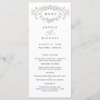 Taupe Floral Line Art Wedding Flat Menu Menükarte