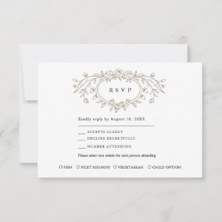 Taupe Floral Line Art Wedding Response Card RSVP Karte