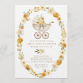 Taupe Floral Pram Baby Shower Invite Einladung (Vorderseite)