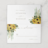 Taupe Floral Sunflower Hochzeit Platzkarte (Außenseite Aufgefaltet)