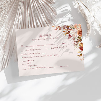 Taupe Floral Wedding RSVP Card Elegant Response Karte