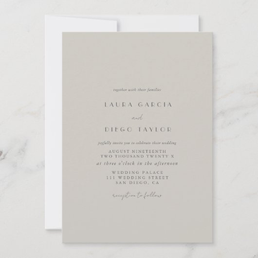 Taupe Formal Modern Script Wedding Einladung (Vorderseite)