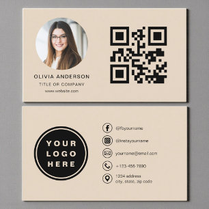 Taupe-Foto mit QR-Code Social Media Visitenkarte