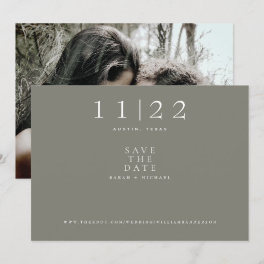 Taupe Foto Moderne Hochzeit speichern das Datum Save The Date (Vorne/Hinten)