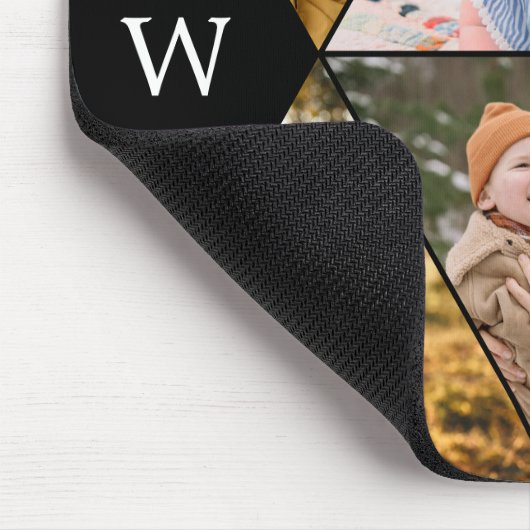 Taupe Geometric Foto Collage Monogram Mousepad (Ecke)