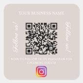 Taupe Geschäftsnamen QR-Code Instagram Quadratischer Aufkleber (Vorderseite)