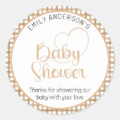 Taupe Gingham Baby Shower Favor Sticker (Vorderseite)